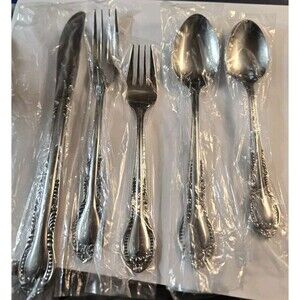 Vintage Stainless Flatware Spoon Knife Fork Columbia Japan Beaded Edge Set of 20
